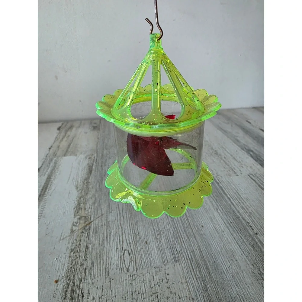 Vintage spinner green ornament Xmas tree glitter red